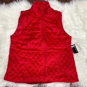 Kim Rogers Quilted Puffer Vest Red Womens XL Zip Front Lightweight